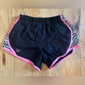 Justice Athletic Running Shorts Girls Size 12 Black Pink Zebra